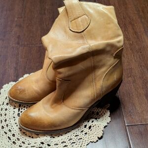 Aldo Tan Slouchy Leather Western Ankle Boots